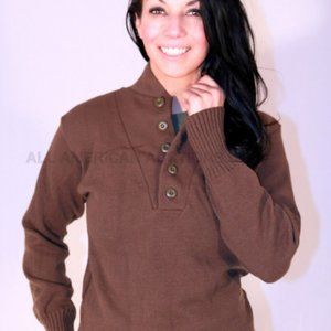 szSMALL WW II 100% ACRYLIC OD BROWN 5 BUTTON SWEATER MILITARY ARMY MENS AA 319